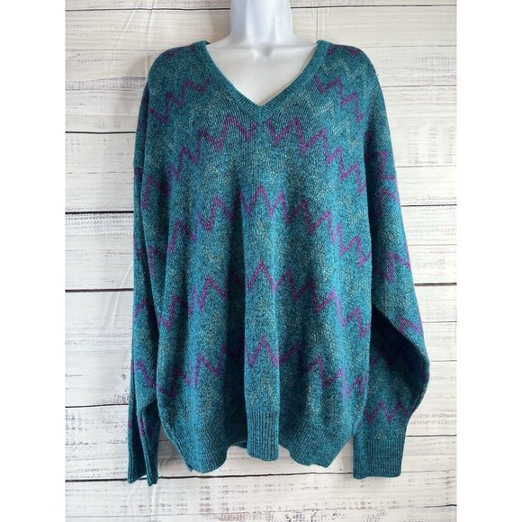 Vintage Knitted Geometric abstract patterned knit sweater Women's 1XB 90's 80's - Picture 1 of 12